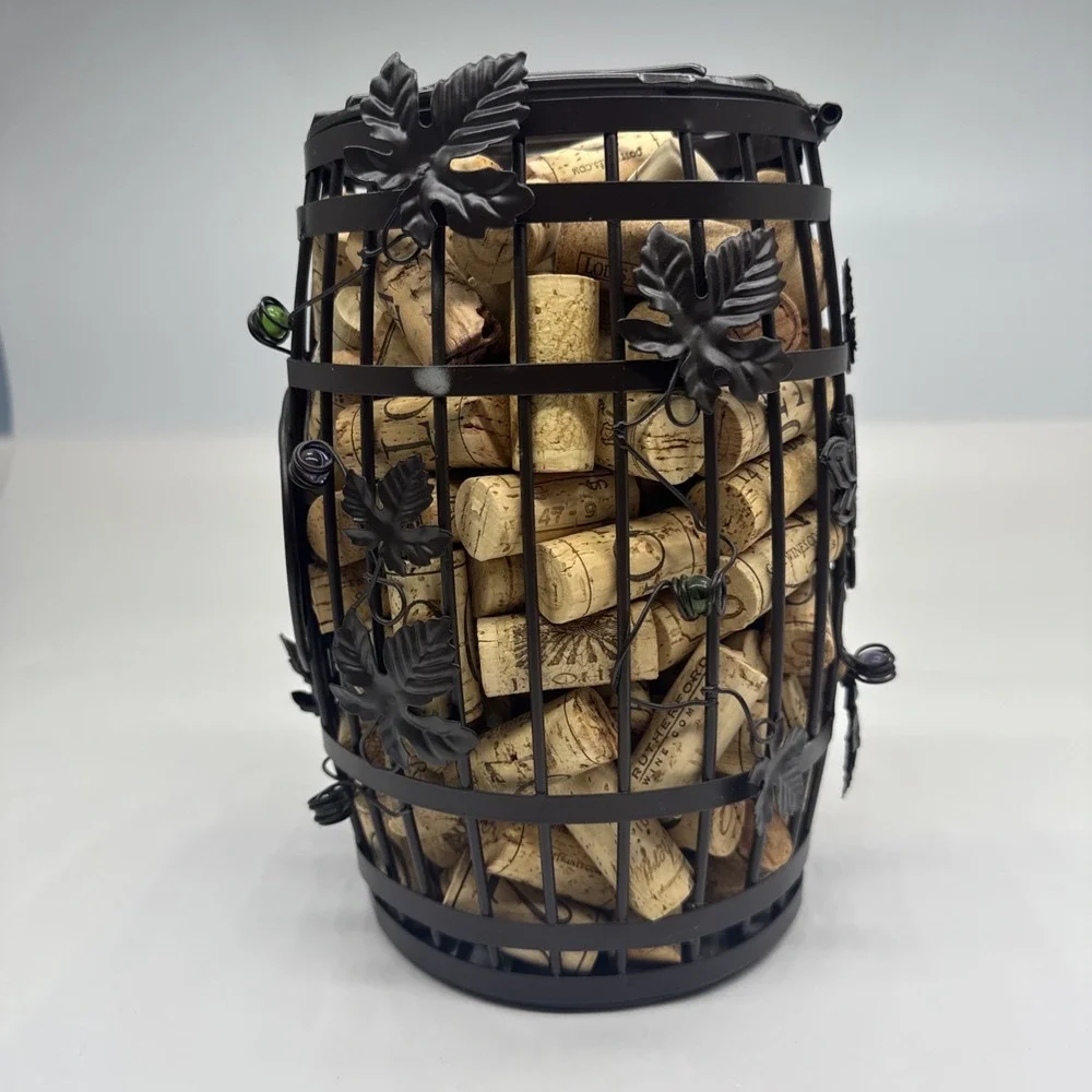 Wine Cork Holder Barrel Rustic Metal Home Decor 9.